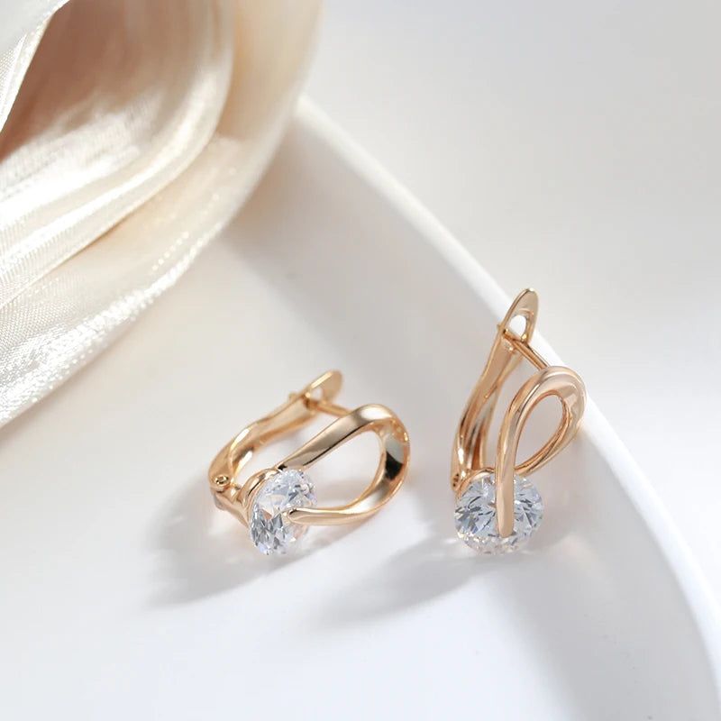 Glamorous Geometric Rose Gold Drop Earrings with Black Natural Zircon for Modern Women