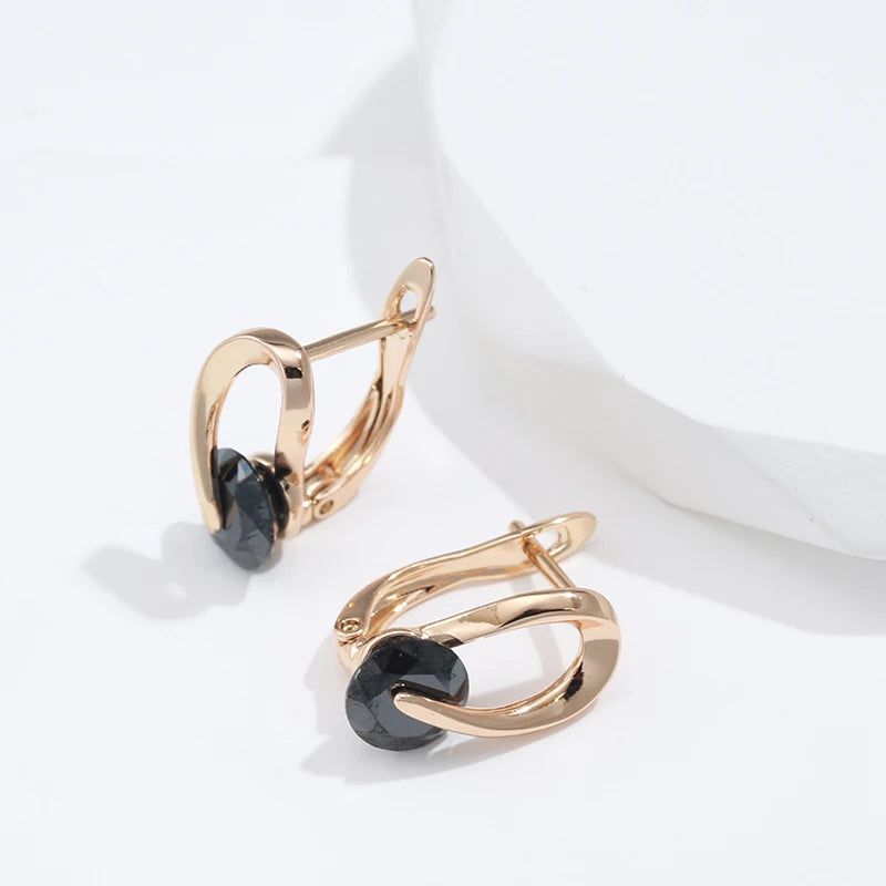 Glamorous Geometric Rose Gold Drop Earrings with Black Natural Zircon for Modern Women