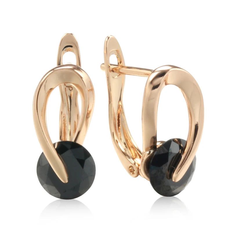 Glamorous Geometric Rose Gold Drop Earrings with Black Natural Zircon for Modern Women