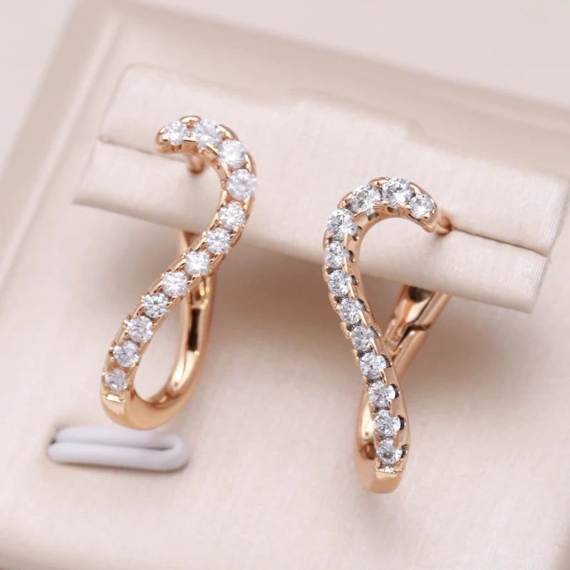 Glamorous Geometric Rose Gold Drop Earrings with Natural White Zircon