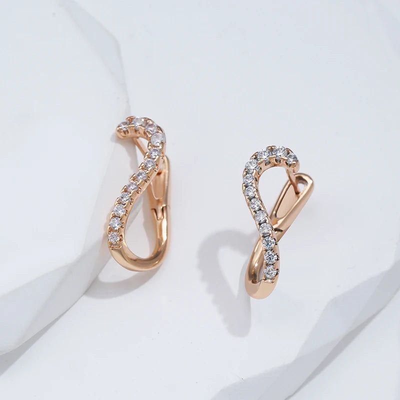 Glamorous Geometric Rose Gold Drop Earrings with Natural White Zircon