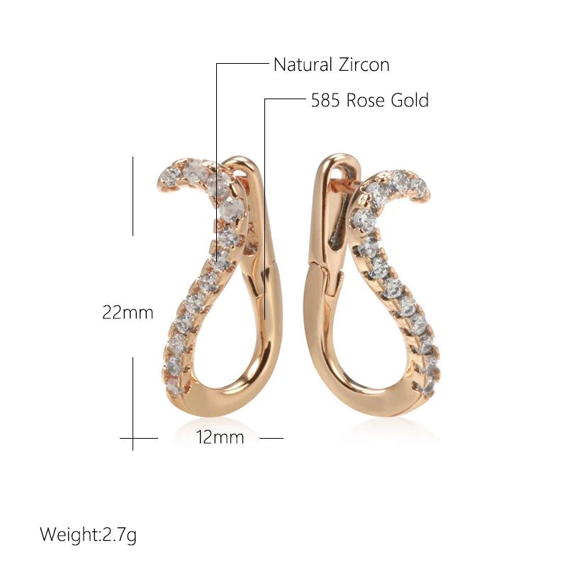 Glamorous Geometric Rose Gold Drop Earrings with Natural White Zircon