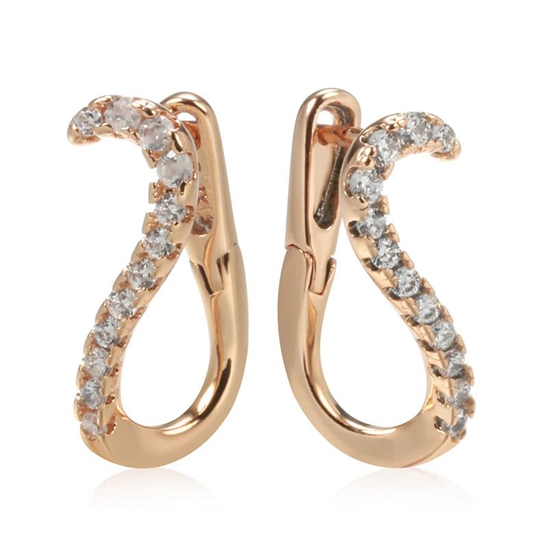 Glamorous Geometric Rose Gold Drop Earrings with Natural White Zircon