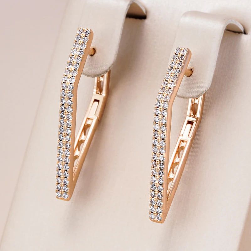 Glamorous Geometric Rose Gold Drop Earrings with Natural Zircon - High-Quality Fashion Jewelry