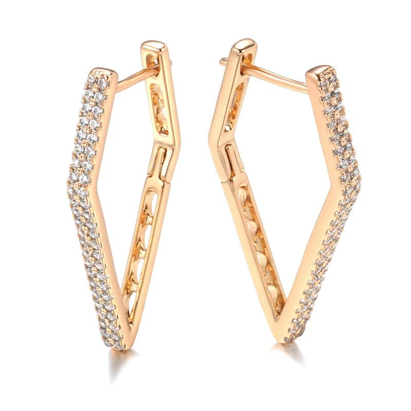 Glamorous Geometric Rose Gold Drop Earrings with Natural Zircon - High-Quality Fashion Jewelry