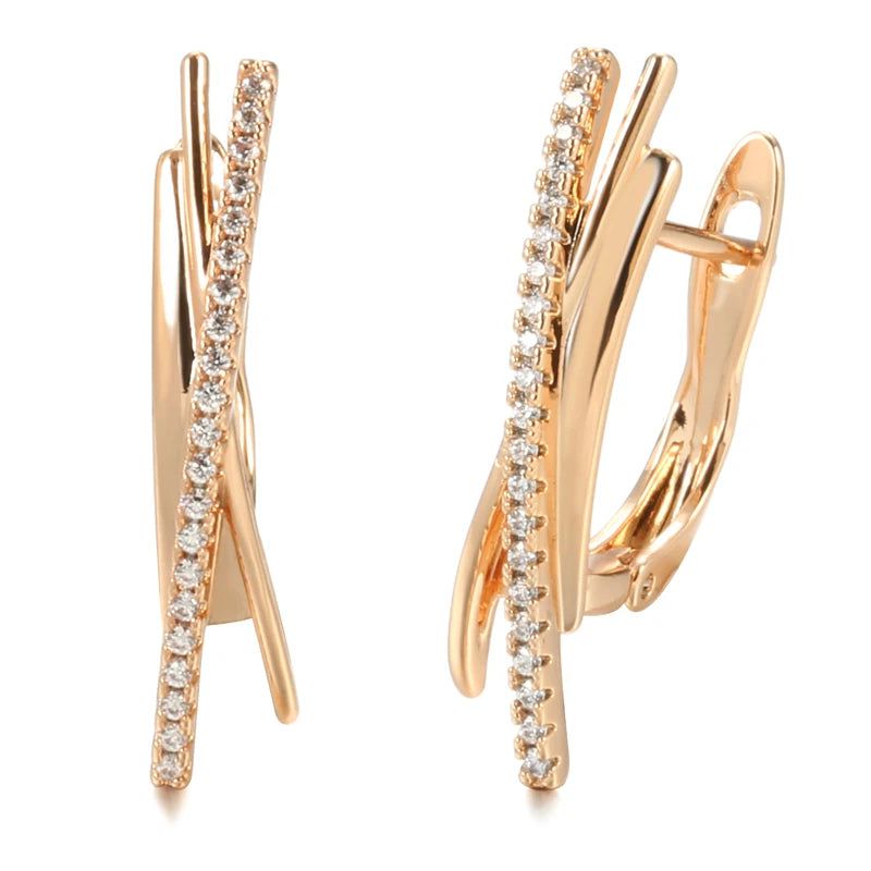 Glamorous Geometric Rose Gold Drop Earrings with Natural Zircon – Minimalist Fashion Jewelry