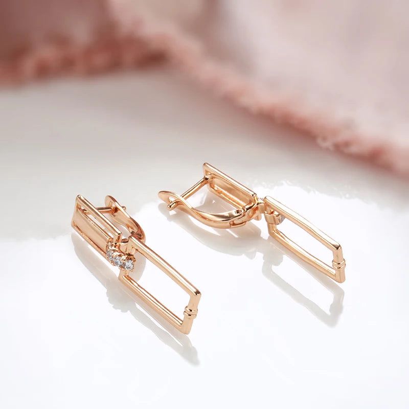 Glamorous Geometric Rose Gold Drop Earrings with Natural Zircon for Minimalist Fashion