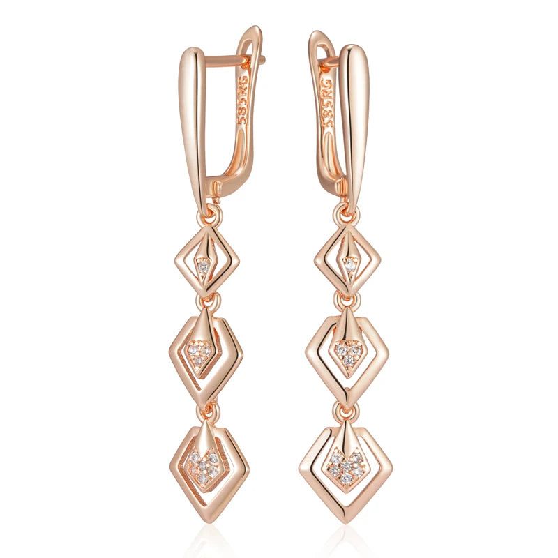 Glamorous Geometric Rose Gold Drop Earrings with Natural Zircon