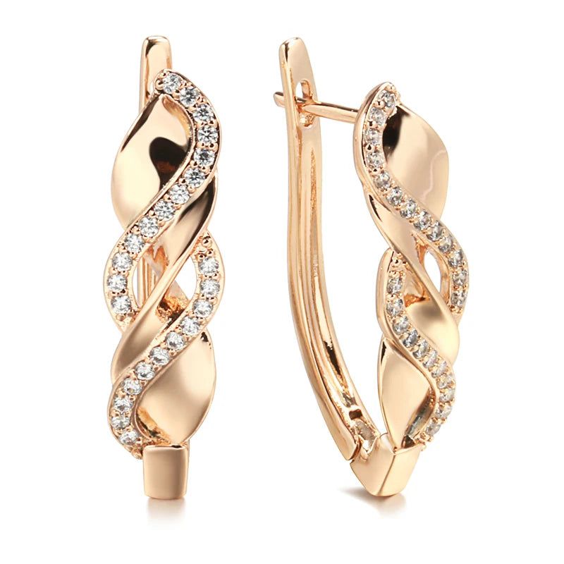 Glamorous Geometric Rose Gold Drop Earrings with Natural Zircon