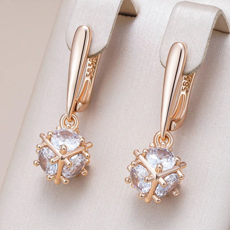 Glamorous Geometric Rose Gold Drop Earrings with Shiny Natural Zircon