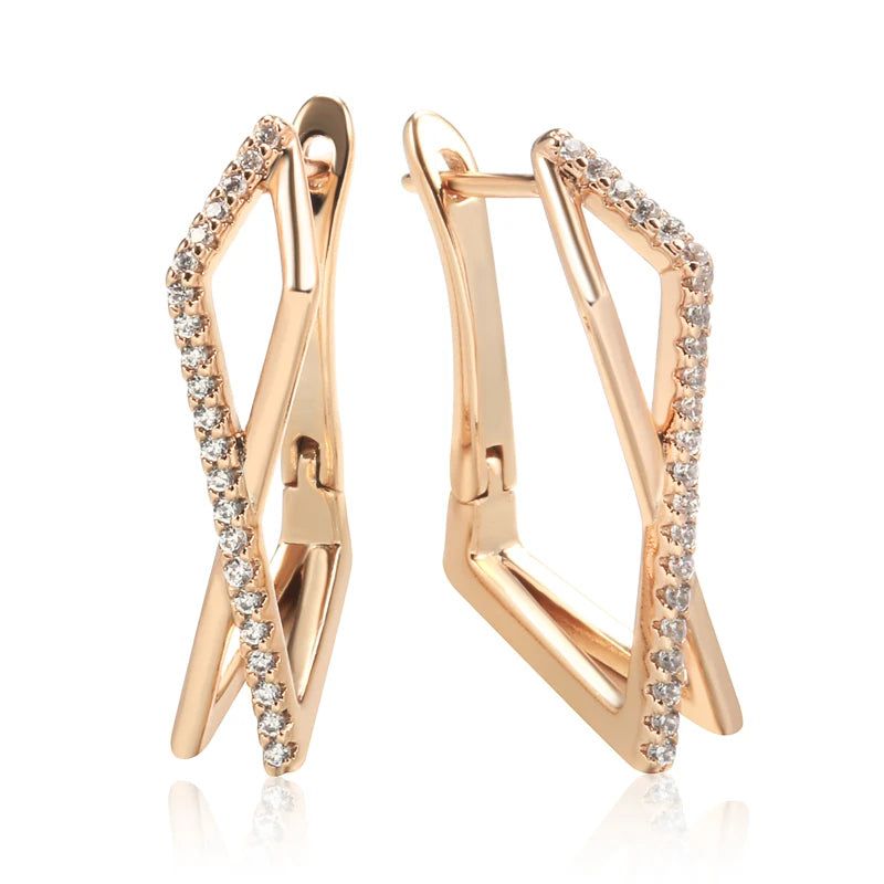 Glamorous Geometric Rose Gold Hoop Earrings with Natural Zircon Accents