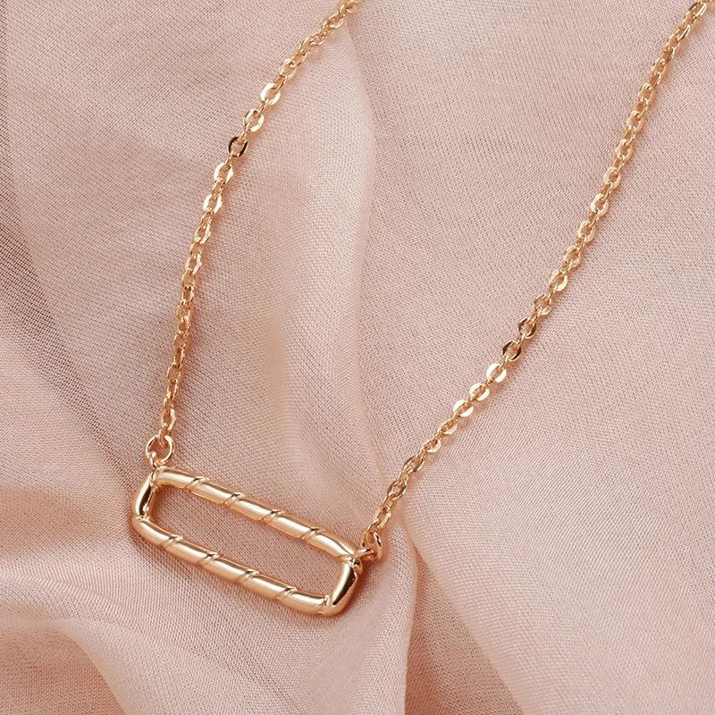 Glamorous Geometric Rose Gold Pendant Necklace with Diamond Accents - High Quality Luxury Jewelry