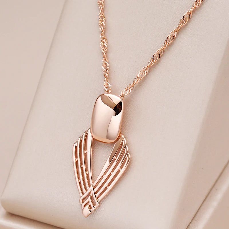 Glamorous Geometric Rose Gold Pendant Necklace with Glossy Finish