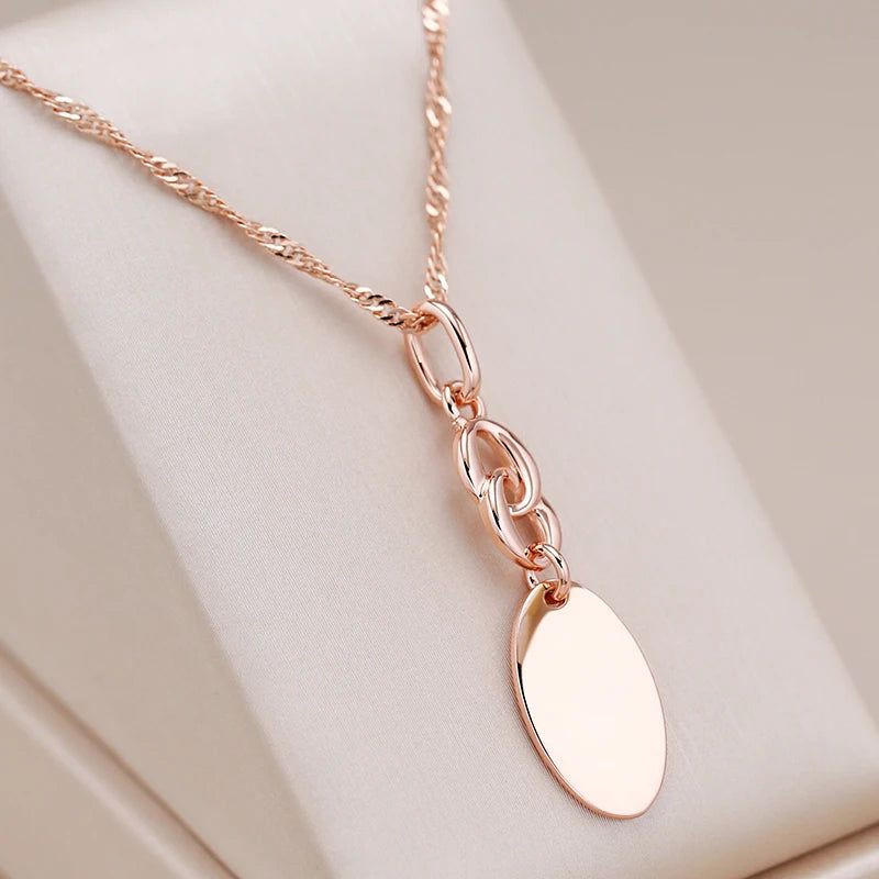 Glamorous Geometric Rose Gold Pendant Necklace with High-Quality Earrings