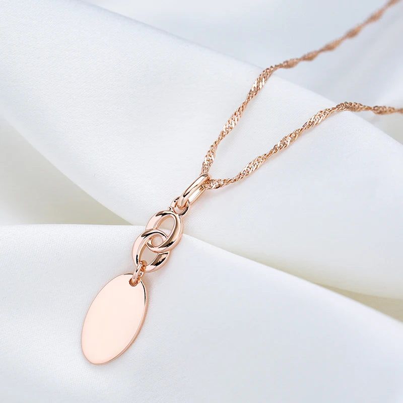 Glamorous Geometric Rose Gold Pendant Necklace with High-Quality Earrings