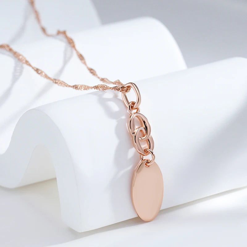 Glamorous Geometric Rose Gold Pendant Necklace with High-Quality Earrings