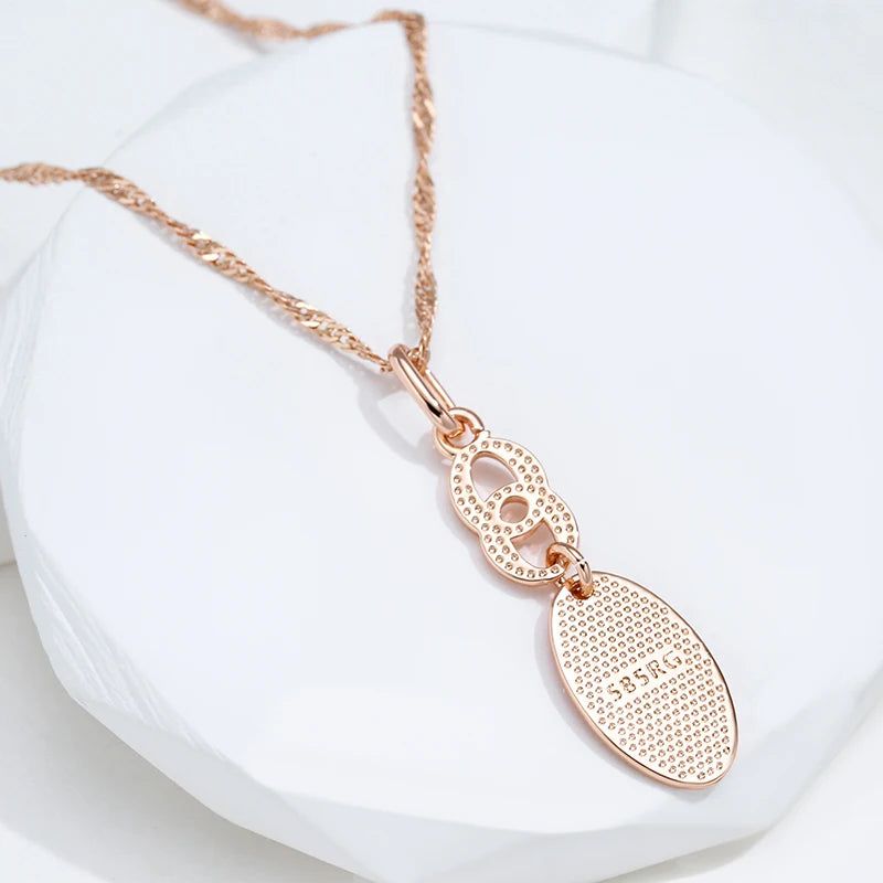 Glamorous Geometric Rose Gold Pendant Necklace with High-Quality Earrings