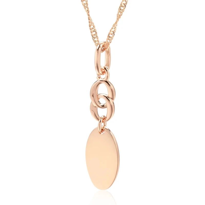 Glamorous Geometric Rose Gold Pendant Necklace with High-Quality Earrings