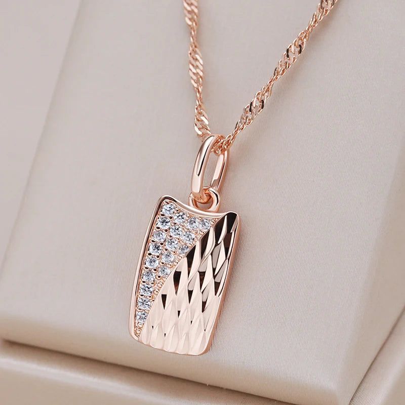 Glamorous Geometric Rose Gold Pendant Necklace with Natural Zircon Accents