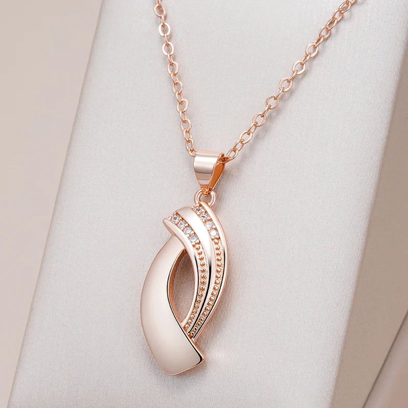 Glamorous Geometric Rose Gold Pendant Necklace with Natural Zircon Accents