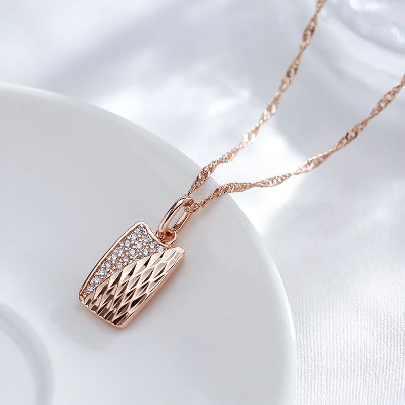 Glamorous Geometric Rose Gold Pendant Necklace with Natural Zircon Accents