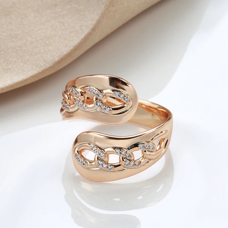 Glamorous Geometric Rose Gold Ring with Natural Zircon Accents