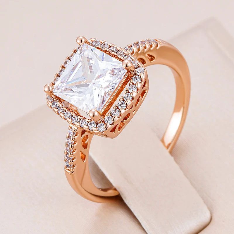 Glamorous Geometric Rose Gold Zircon Cocktail Ring with Crystal Accents