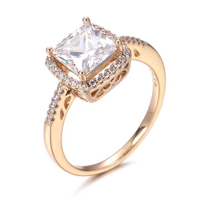 Glamorous Geometric Rose Gold Zircon Cocktail Ring with Crystal Accents