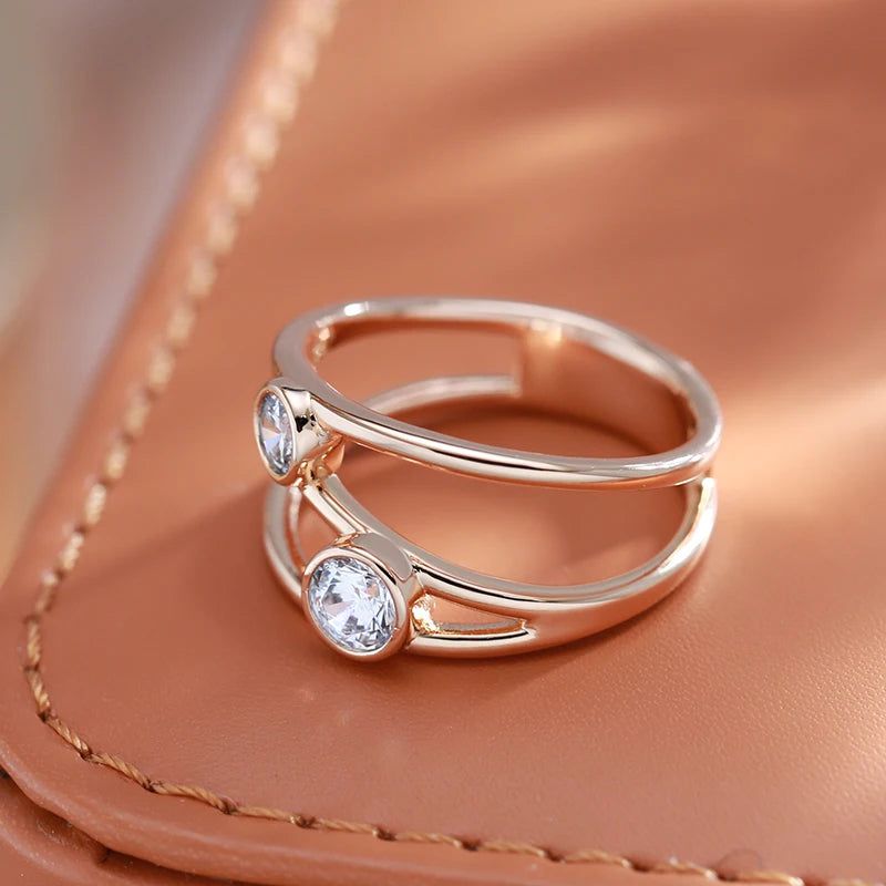 Glamorous Geometric Rose Gold Zircon Ring - Fashion Jewelry for All Occasions