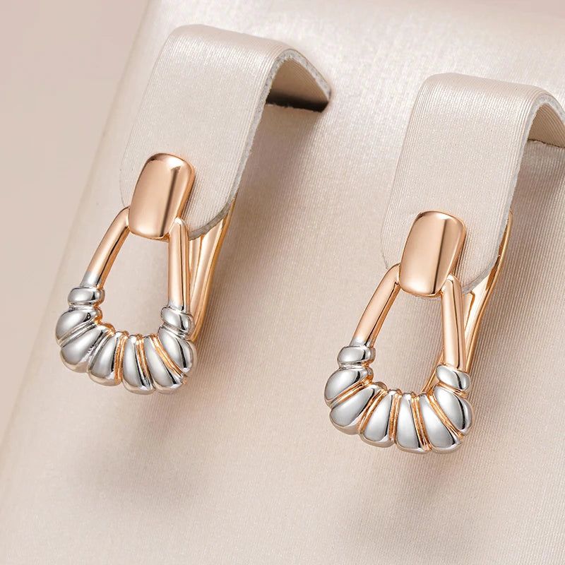 Glamorous Geometric Rose Gold and Silver Plated Drop Earrings