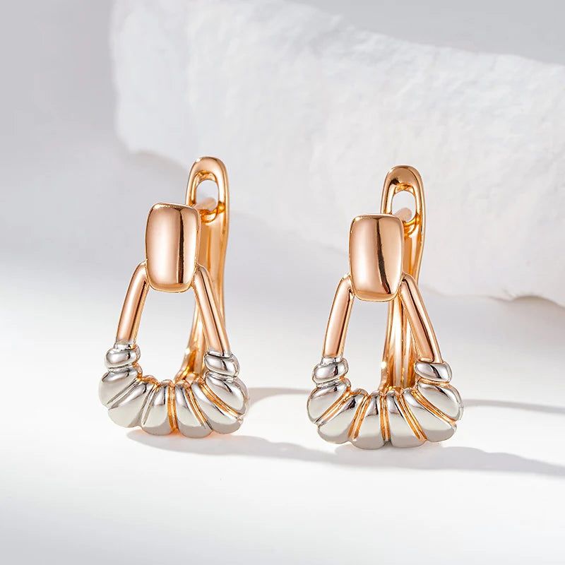 Glamorous Geometric Rose Gold and Silver Plated Drop Earrings