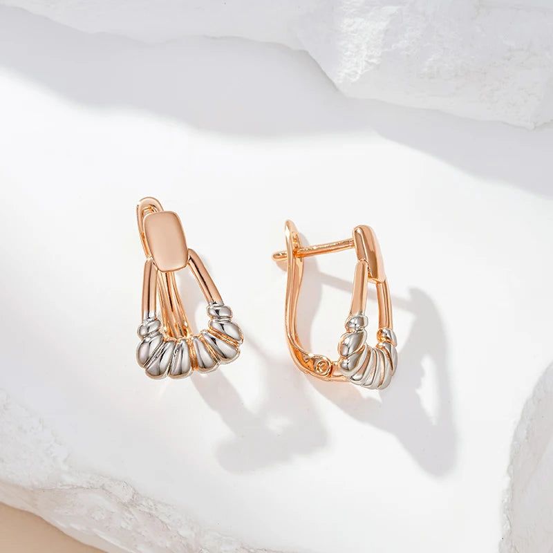 Glamorous Geometric Rose Gold and Silver Plated Drop Earrings