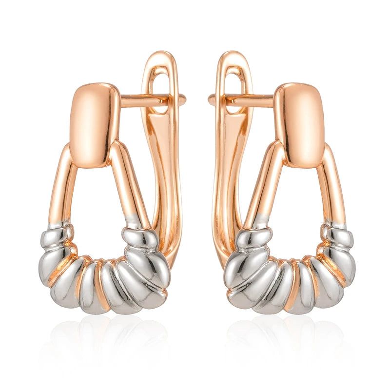 Glamorous Geometric Rose Gold and Silver Plated Drop Earrings