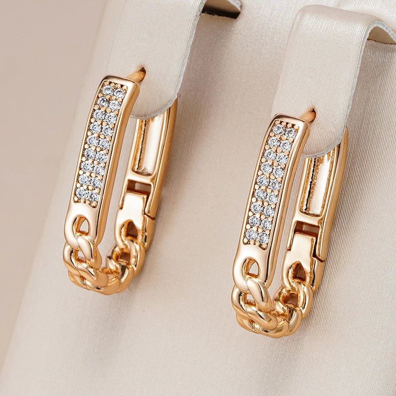 Glamorous Geometric Zircon Hoop Earrings in 585 Rose Gold - Minimalist Jewelry Accessory