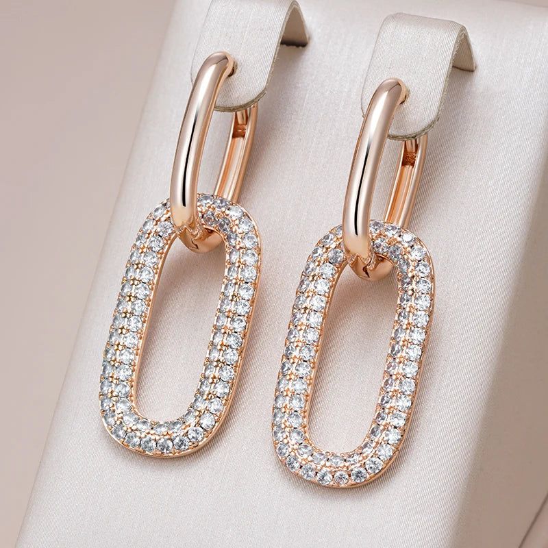 Glamorous Geometric Zircon Hoop Earrings in 585 Rose Gold for Women