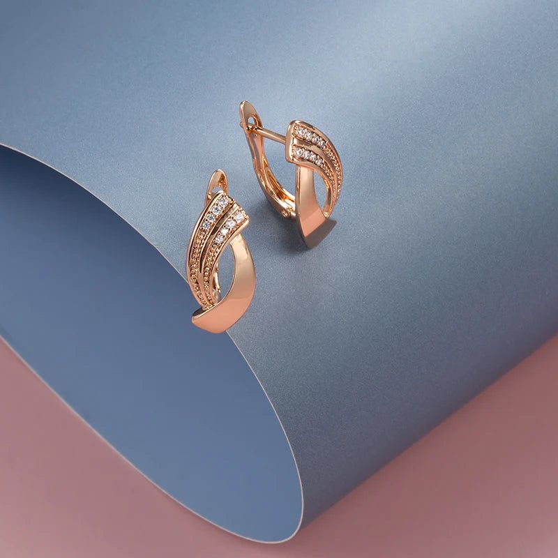 Glamorous Geometry Dangle Earrings in 585 Rose Gold with Natural Zircon Accents