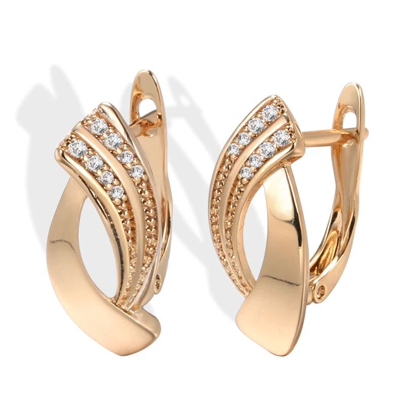 Glamorous Geometry Dangle Earrings in 585 Rose Gold with Natural Zircon Accents