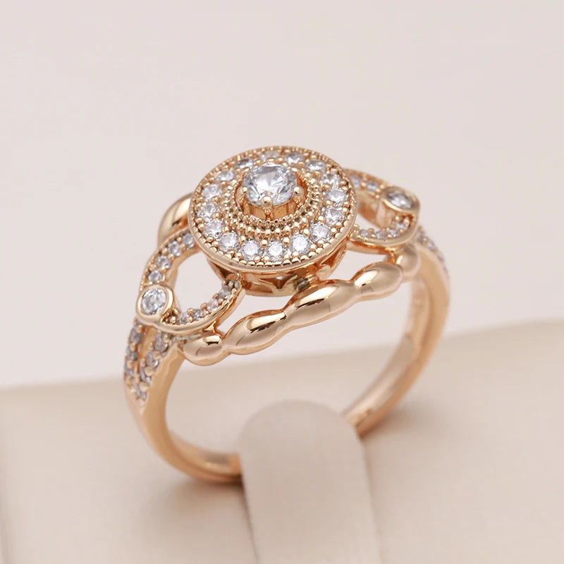 Glamorous Geometry Ring in 585 Rose Gold with Natural Zircon - High-Quality Modern Fashion Jewelry