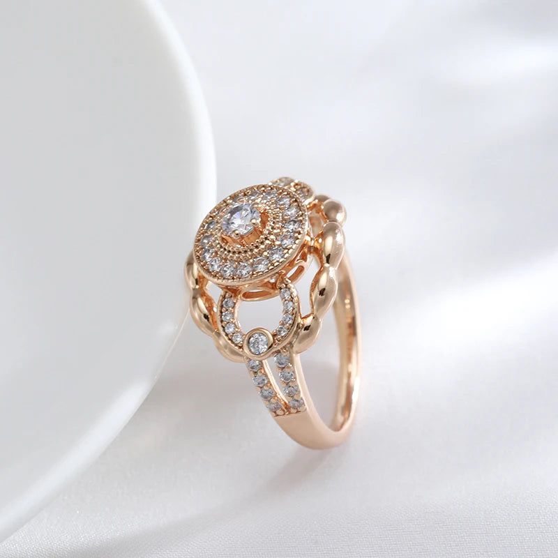 Glamorous Geometry Ring in 585 Rose Gold with Natural Zircon - High-Quality Modern Fashion Jewelry