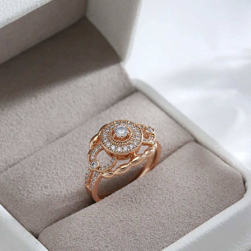 Glamorous Geometry Ring in 585 Rose Gold with Natural Zircon - High-Quality Modern Fashion Jewelry