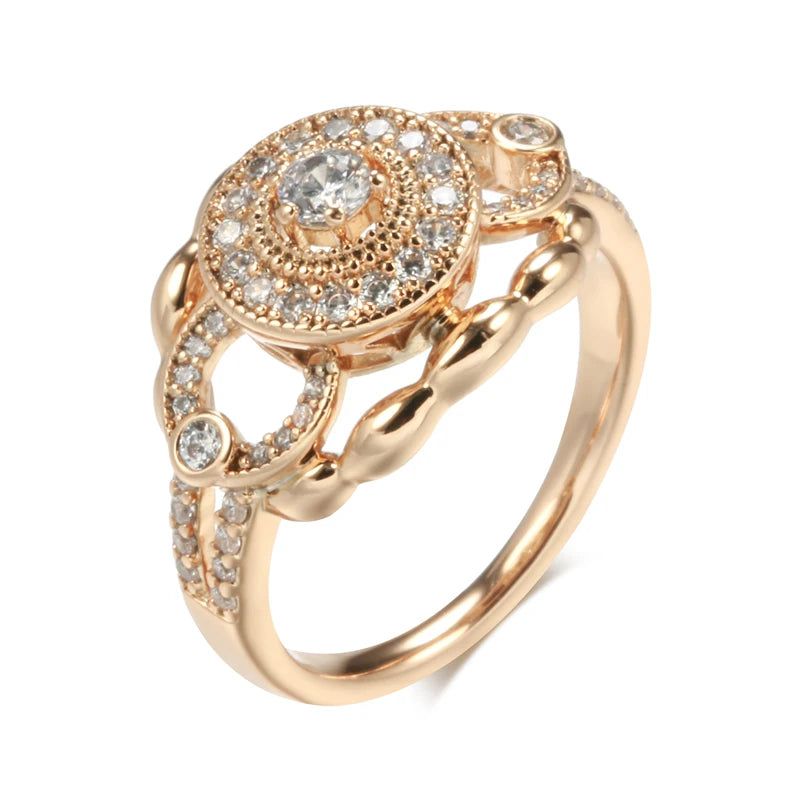 Glamorous Geometry Ring in 585 Rose Gold with Natural Zircon - High-Quality Modern Fashion Jewelry