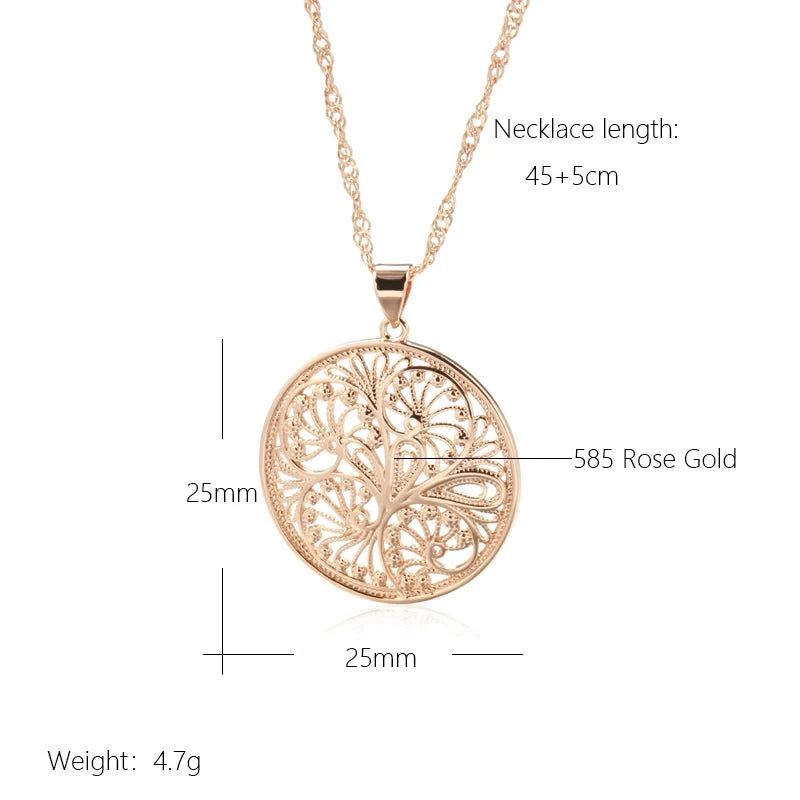 Glamorous Glossy Floral Pendant Necklace in 585 Rose Gold - Unique Big Metal Jewelry