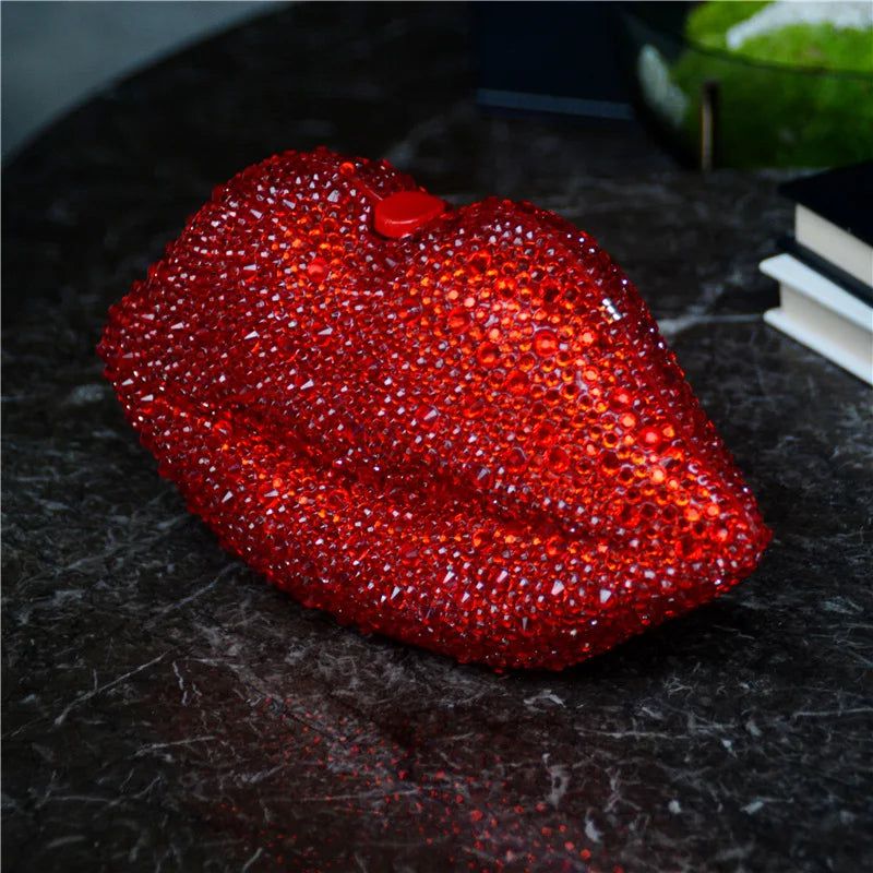 Glamorous Handmade Red Lip Clutch with Diamond Accents for Weddings and Evening Events