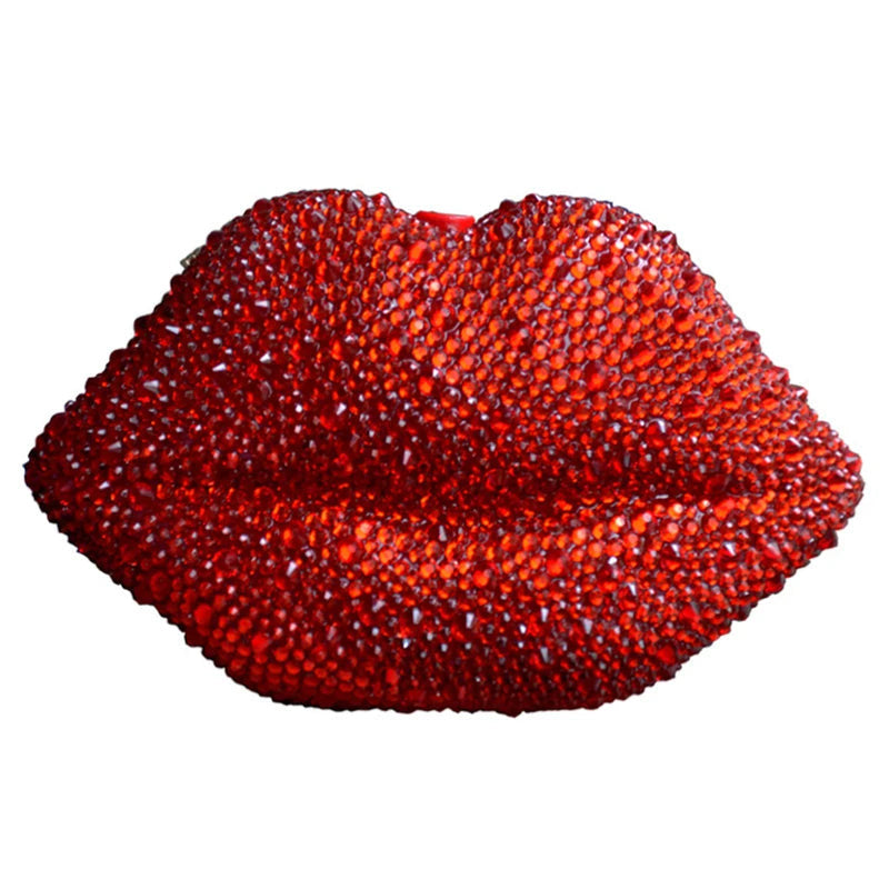 Glamorous Handmade Red Lip Clutch with Diamond Accents for Weddings and Evening Events