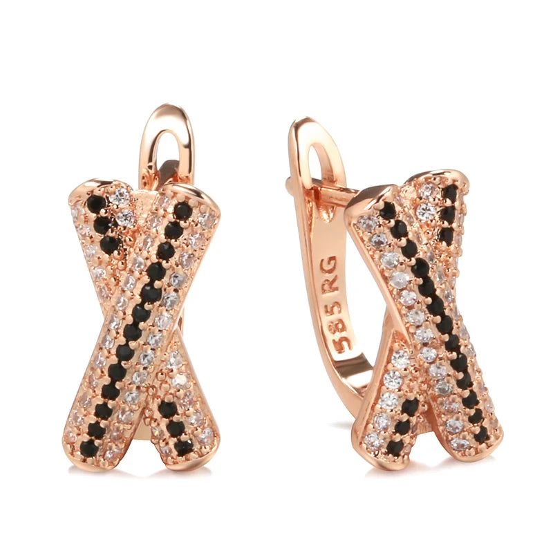 Glistening Rose Gold Cross Drop Earrings with Natural Zircon Accents