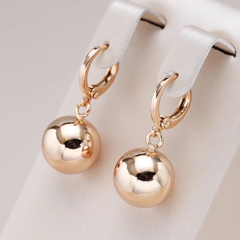 Glossy Rose Gold Spherical Drop Earrings - Trendy Metal Hoop Jewelry