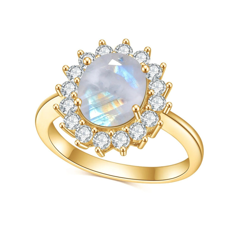 Gold Ring Oval 8X10mm Milky Blue Moonstone in Silver