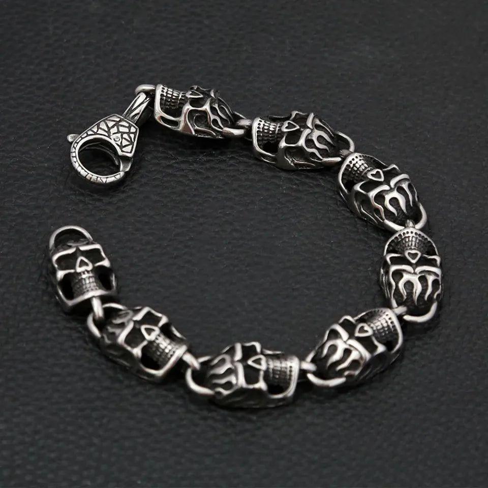 Gothic Black Skull Stainless Steel Bracelet for Men - Hip Hop Biker Charm Jewelry