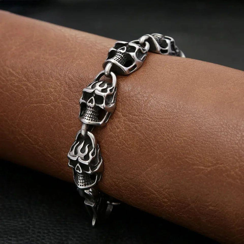 Gothic Black Skull Stainless Steel Bracelet for Men - Hip Hop Biker Charm Jewelry