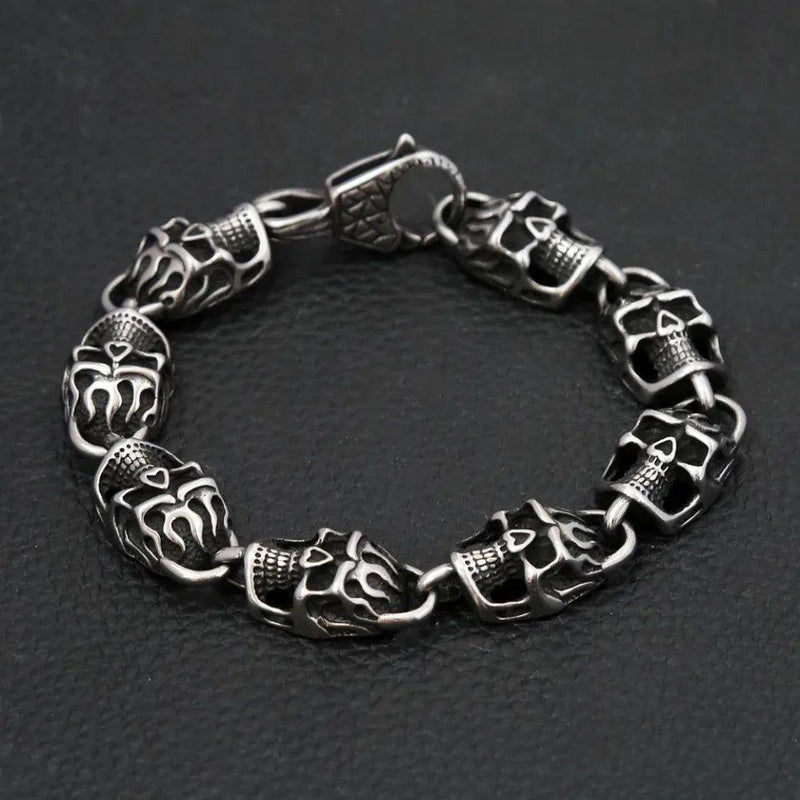 Gothic Black Skull Stainless Steel Bracelet for Men - Hip Hop Biker Charm Jewelry